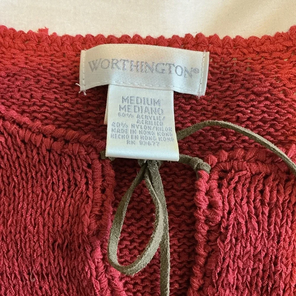 Worthington‎ Burnt Orange Crochet Beaded Boho Hippie Tank Top Blouse Size M